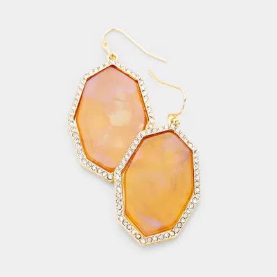 Fashnzfab Crystal Rhinestone Trim Celluloid Acetate Earrings In Orange