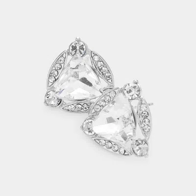 Fashnzfab Crystal Rhinestone Trim Evening Stud Earrings In Metallic
