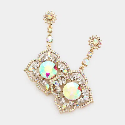 Fashnzfab Crystal Rhinestone Trim Flower Evening Drop Earrings In Pink