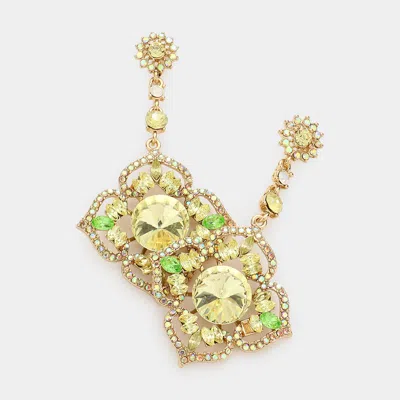 Fashnzfab Crystal Rhinestone Trim Flower Evening Drop Earrings In Yellow