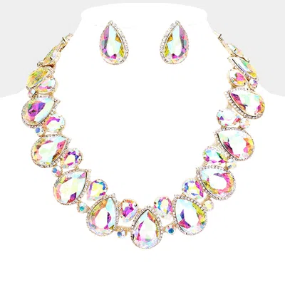 Fashnzfab Crystal Rhinestone Trim Teardrop Collar Evening Necklace In Multi