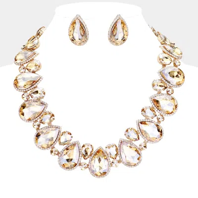 Fashnzfab Crystal Rhinestone Trim Teardrop Collar Evening Necklace In Pink