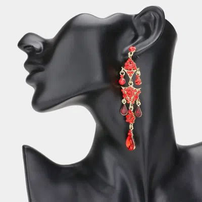 Fashnzfab Crystal Rhinestone Triple Teardrop Chandelier Evening Earrings - Gold, Red