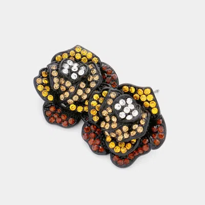 Fashnzfab Crystal Rose Stud Earrings - Black, Lt Col Topaz, Topaz In Multi