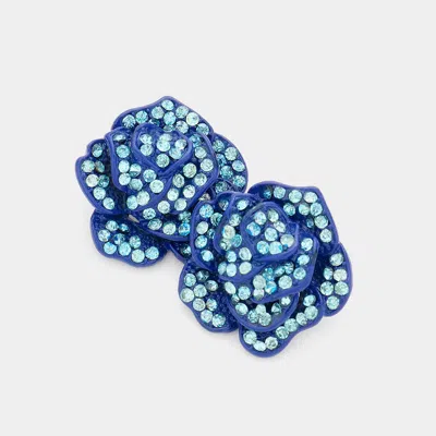 Fashnzfab Crystal Rose Stud Earrings - Blue
