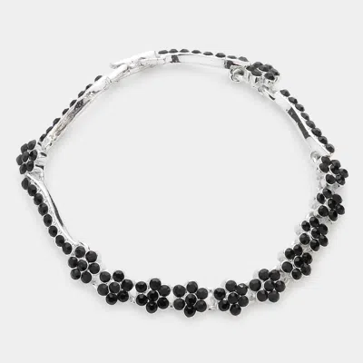 Fashnzfab Crystal Rosette Link Bracelet Jet Black