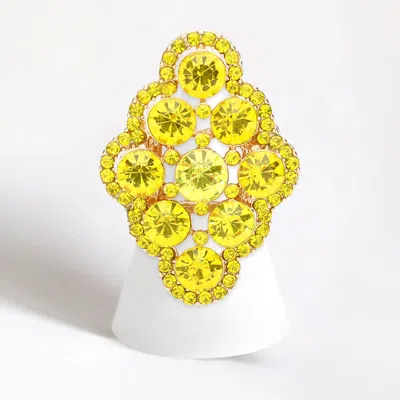 Fashnzfab Crystal Round Embellished Stretch Ring In Yellow