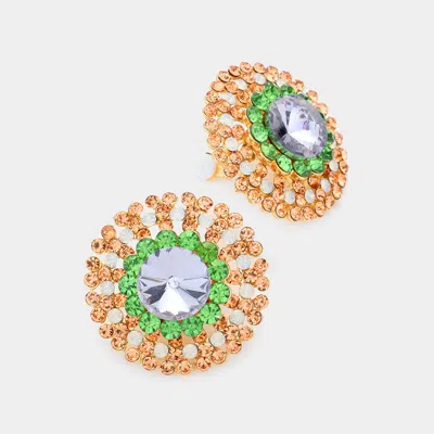 Fashnzfab Crystal Round Evening Clip On Earrings In Multi