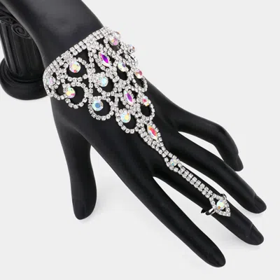 Fashnzfab Crystal Round Marquise Rhinestone Pave Hand Chain Evening Bracelet Ab, Silver In Multi