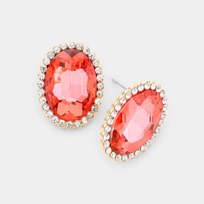 Fashnzfab Crystal Round Rhinestone Evening Earrings In Red