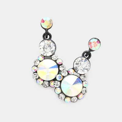 Fashnzfab Crystal Round Rhinestone Pave Drop Evening Earrings - Ab, Black In Multi