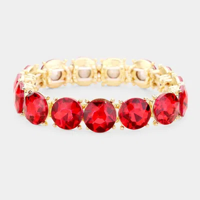 Fashnzfab Crystal Round Stretch Evening Bracelet Gold, Red In Multi