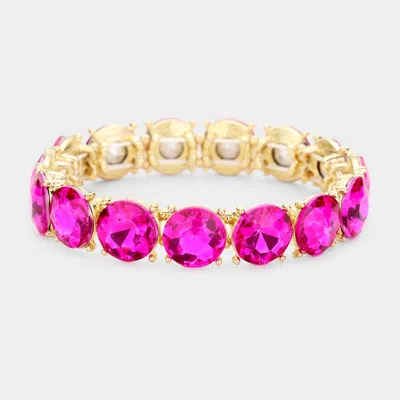 Fashnzfab Crystal Round Stretch Evening Bracelet In Pink