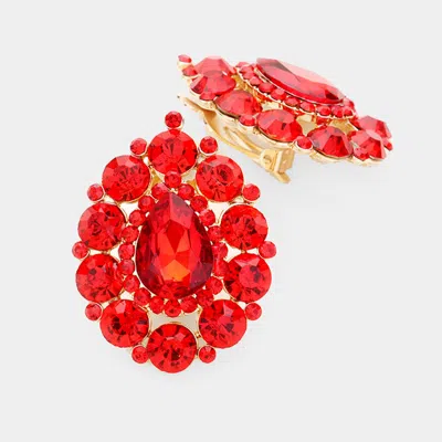 Fashnzfab Crystal Round Trimmed Teardrop Clip On Evening Earrings In Multi