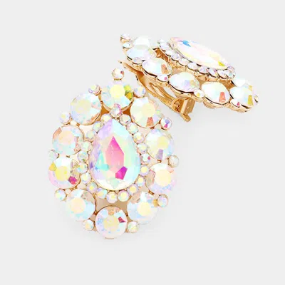 Fashnzfab Crystal Round Trimmed Teardrop Clip On Evening Earrings In Multi