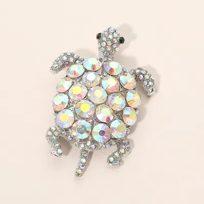Fashnzfab Crystal Sea Turtle Pin Brooch In Blue