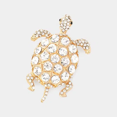 Fashnzfab Crystal Sea Turtle Pin Brooch In Gold