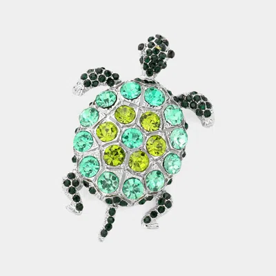 Fashnzfab Crystal Sea Turtle Pin Brooch In Green