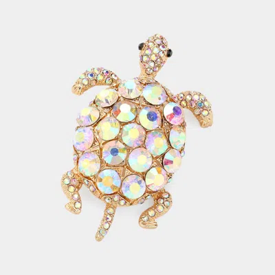 Fashnzfab Crystal Sea Turtle Pin Brooch In Pink