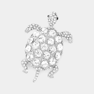 Fashnzfab Crystal Sea Turtle Pin Brooch In Silver