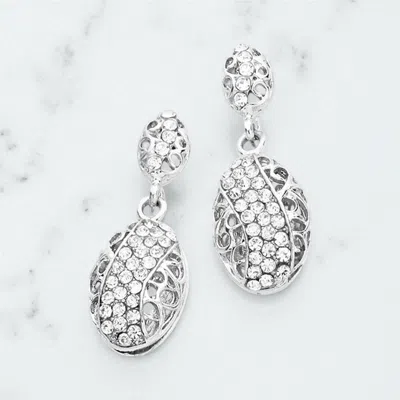 Fashnzfab Crystal Shell Filigree Earrings In Silver
