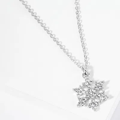 Fashnzfab Crystal Snowflake Pendant Necklaces In White