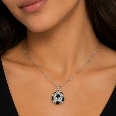 Fashnzfab Crystal Soccer Pendant Necklace In Red