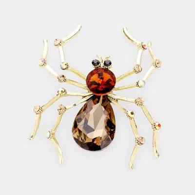 Fashnzfab Crystal Spider Pin Brooch In Gold