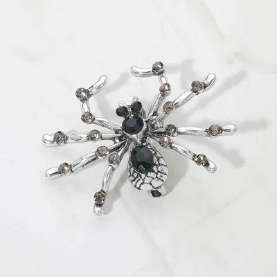 Fashnzfab Crystal Spider Pin Brooch In Silver