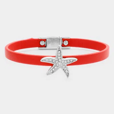 Fashnzfab Crystal Starfish Accented Faux Leather Bracelet In Brown
