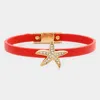 Fashnzfab Crystal Starfish Accented Faux Leather Bracelet Gold, Red In Multi
