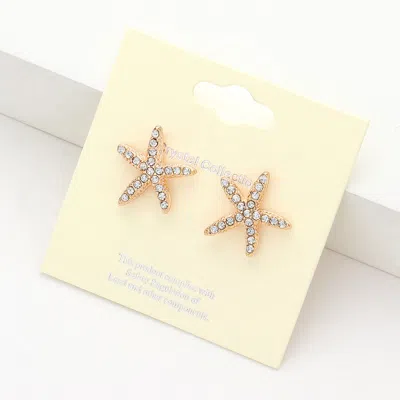 Fashnzfab Crystal Starfish Stud Earrings - Clear, Gold