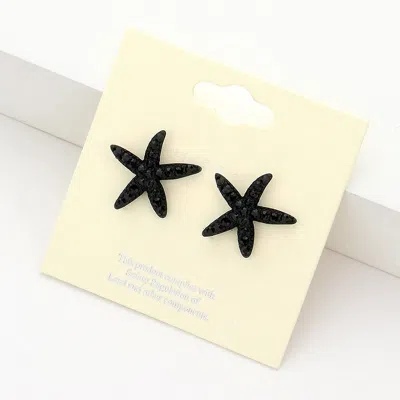 Fashnzfab Crystal Starfish Stud Earrings - Jet Black