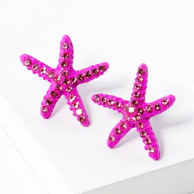 FASHNZFAB CRYSTAL STARFISH STUD EARRINGS - PINK