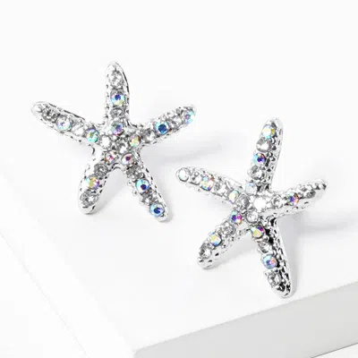 Fashnzfab Crystal Starfish Stud Earrings In Metallic