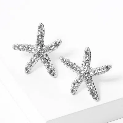 Fashnzfab Crystal Starfish Stud Earrings In Silver