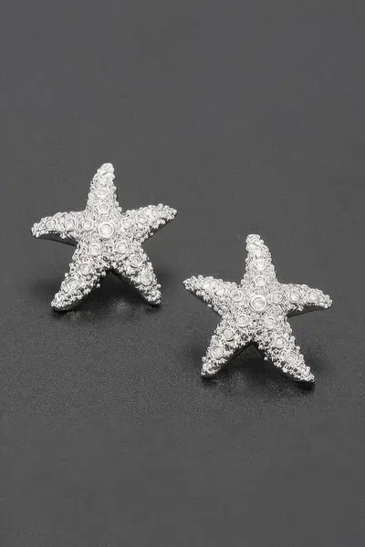 Fashnzfab Crystal Starfish Stud Earrings In Silver