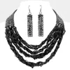 Fashnzfab Crystal Stone Chain Layered Bib Necklace In Black