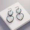Fashnzfab Crystal Stone Double Heart Link Dropdown Earrings - Black In Black