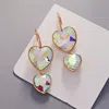 Fashnzfab Crystal Stone Double Heart Link Dropdown Earrings - Gold In Gold