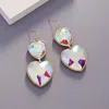Fashnzfab Crystal Stone Double Heart Link Dropdown Earrings - Gold In Metallic
