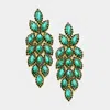 Fashnzfab Crystal Stone Leaf Cluster Marquise Evening Earrings - Emerald, Green In Green