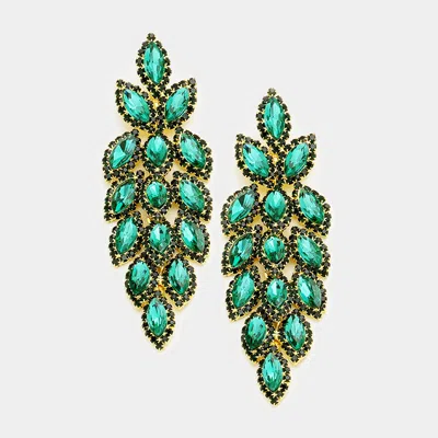 Fashnzfab Crystal Stone Leaf Cluster Marquise Evening Earrings - Emerald, Green
