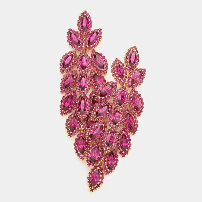 Fashnzfab Crystal Stone Leaf Cluster Marquise Evening Earrings In Pink