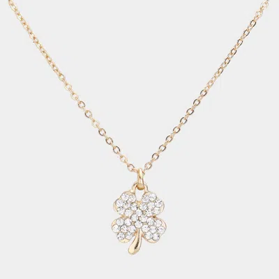 Fashnzfab Crystal Stone Paved Clover Pendant Necklace In Silver
