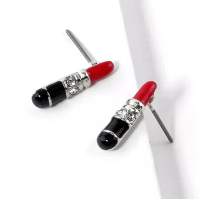 Fashnzfab Crystal Stone Paved Enamel Lipstick Stud Earrings In Multi
