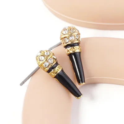 Fashnzfab Crystal Stone Paved Enamel Mic Stud Earrings In Gold