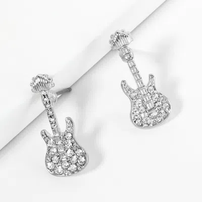 Fashnzfab Crystal Stone Paved Guitar Stud Earrings In Multi