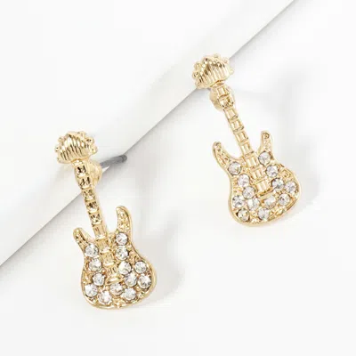 Fashnzfab Crystal Stone Paved Guitar Stud Earrings In Multi