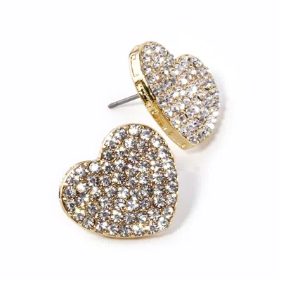 Fashnzfab Crystal Stone Paved Heart Stud Earrings In Gold